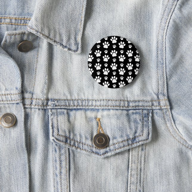 Paw Pattern, Paw Prints, Dog Paws, Black and White 6 Cm Round Badge (In Situ)