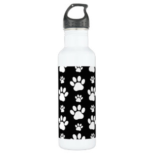 Paw Pattern, Paw Prints, Dog Paws, Black and White 710 Ml Water Bottle