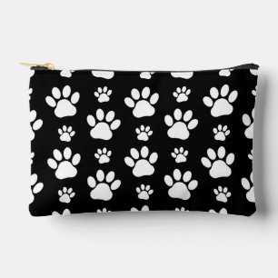Paw Pattern, Paw Prints, Dog Paws, Black and White Accessory Pouch