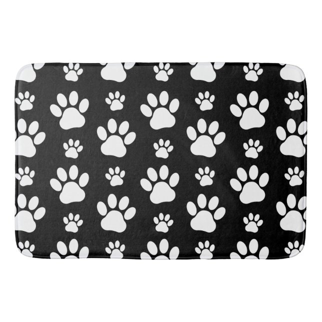 Paw Pattern, Paw Prints, Dog Paws, Black and White Bath Mat (Front)