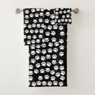 Paw Pattern, Paw Prints, Dog Paws, Black and White Bath Towel Set
