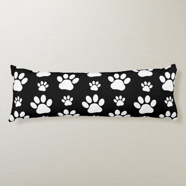 Paw Pattern, Paw Prints, Dog Paws, Black and White Body Cushion (Front)