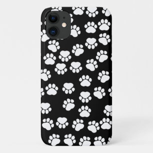 Paw Pattern, Paw Prints, Dog Paws, Black and White iPhone 11 Case