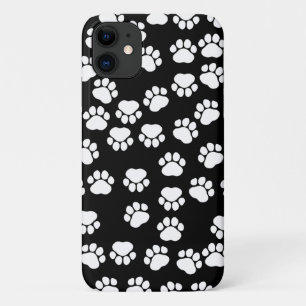 Paw Pattern, Paw Prints, Dog Paws, Black and White iPhone 11 Case