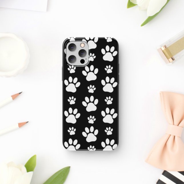 Paw Pattern, Paw Prints, Dog Paws, Black and White Case-Mate iPhone Case (Creator Uploaded)