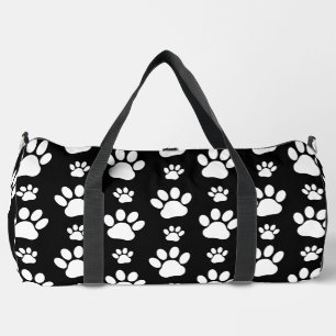 Paw Pattern, Paw Prints, Dog Paws, Black and White Duffle Bag