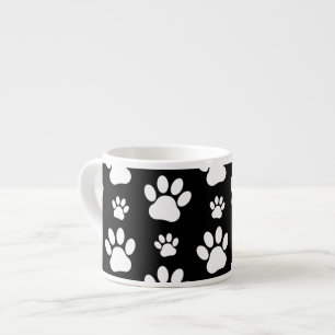 Paw Pattern, Paw Prints, Dog Paws, Black and White Espresso Cup