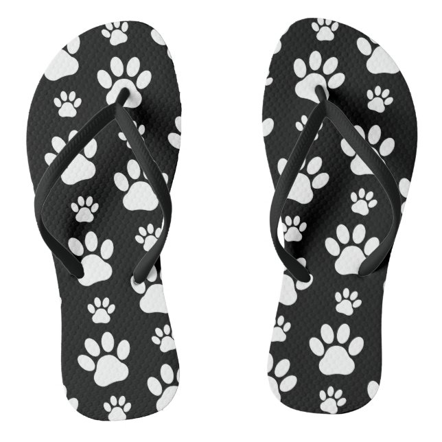 Paw Pattern, Paw Prints, Dog Paws, Black and White Flip Flops (Footbed)