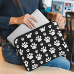 Paw Pattern, Paw Prints, Dog Paws, Black and White Laptop Sleeve<br><div class="desc">Cute,  fun and adorable pattern with white paws on black background. Modern and trendy gift,  perfect for the dog lover in your life.</div>
