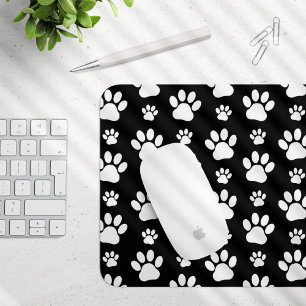Paw Pattern, Paw Prints, Dog Paws, Black and White Mouse Mat