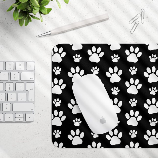 Paw Pattern, Paw Prints, Dog Paws, Black and White Mouse Mat (Creator Uploaded)