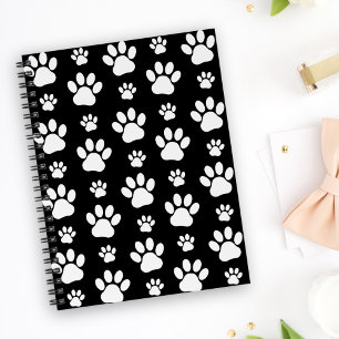 Paw Pattern, Paw Prints, Dog Paws, Black and White Notebook