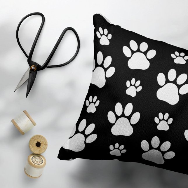 Paw Pattern, Paw Prints, Dog Paws, Black and White Pillowcase (Creator Uploaded)
