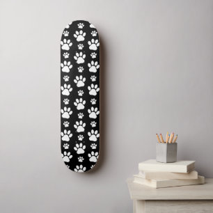 Paw Pattern, Paw Prints, Dog Paws, Black and White Skateboard