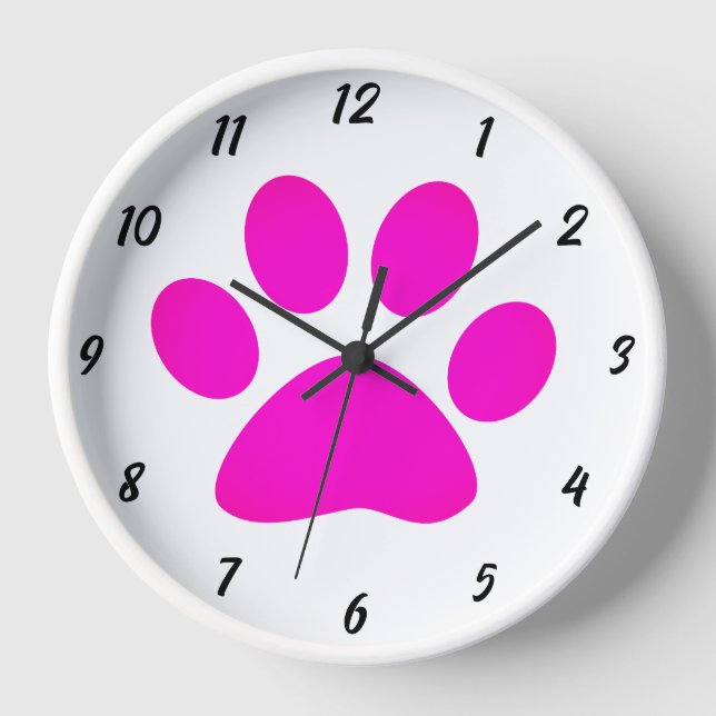 Paw Patterns Hot Pink Black White Custom Cute Clock (Front)