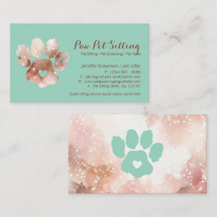 Paw Pet Sitter Grooming Watercolor Dog Cat green Business Card