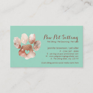 Paw Pet Sitter Grooming Watercolor Dog Cat green Business Card