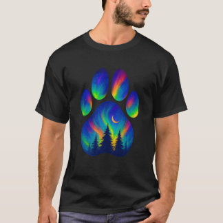 Paw Pine Tree Northern Lights Aurora Boys Girls Ki T-Shirt