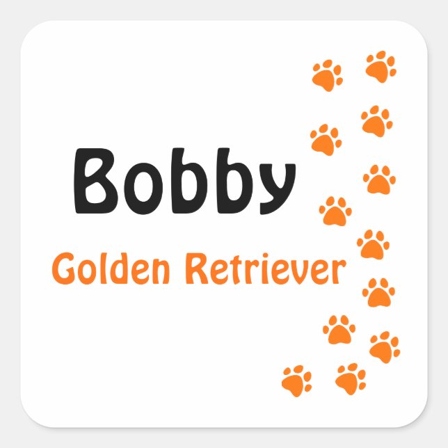 Paw print - add your own name or dog breed square sticker (Front)