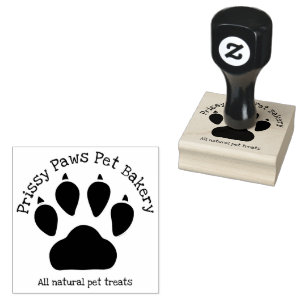 Paw Print and Business Text with Name Rubber Stamp