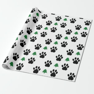 Paw Print and Christmas Tree Wrapping Paper