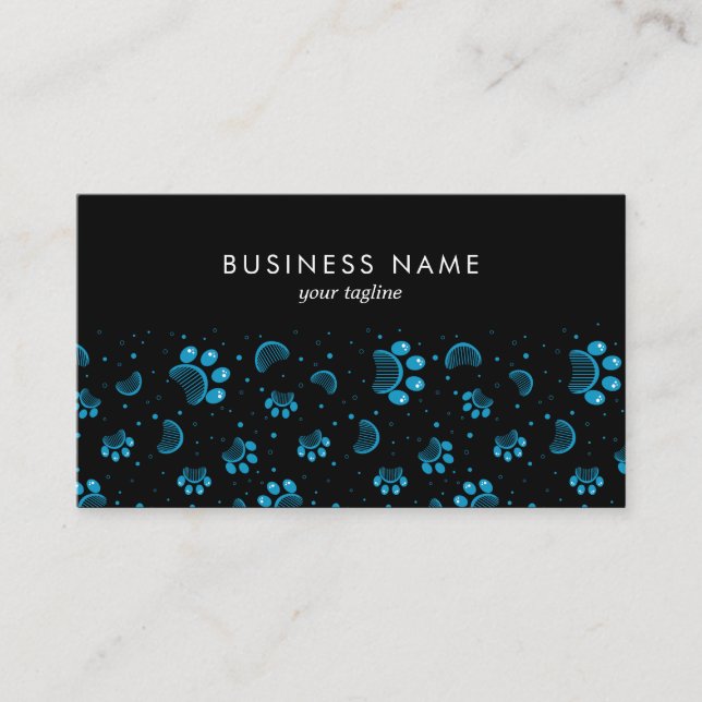 Paw Print and Grooming Comb in Blue Colour Business Card (Front)