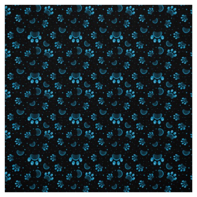 Paw Print and Grooming Comb Pattern in Blue Colour Fabric (Swatch)