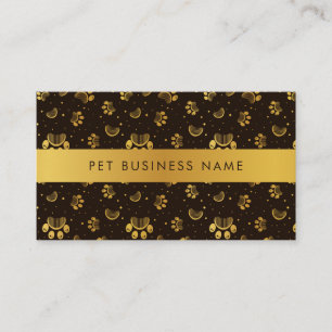 Paw Print and Grooming Comb Pattern in Gold Colour Business Card