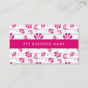 Paw Print and Grooming Comb Pattern in Pink Colour Business Card