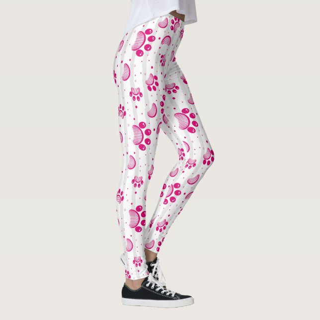 Paw Print and Grooming Comb Pattern in Pink Colour Leggings (Right)