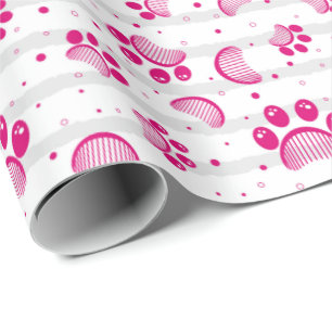 Paw Print and Grooming Comb Pattern in Pink Colour Wrapping Paper