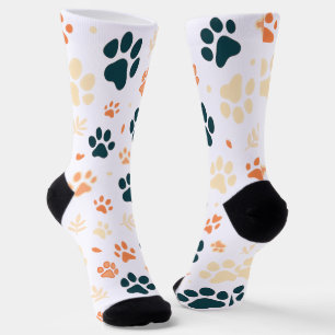 Paw Print and Leaf Pattern Socks