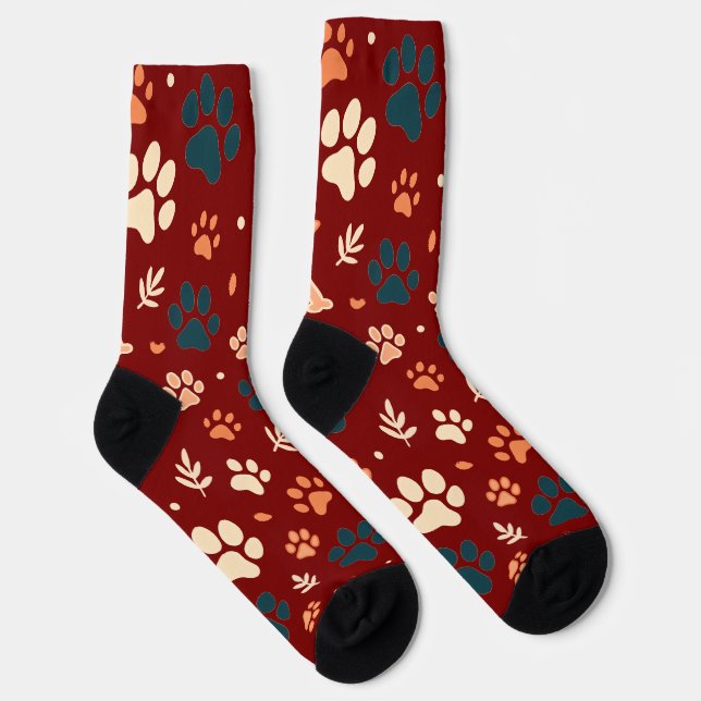 Paw Print and Leaf Pattern Socks (Right)