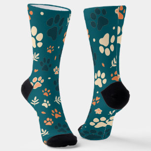Paw Print and Leaf Pattern Socks