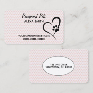 Paw Print and Pink Hearts  Business Card