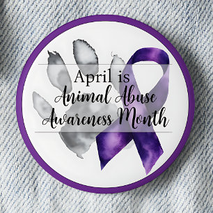 Paw Print April Animal Abuse Awareness Month 6 Cm Round Badge