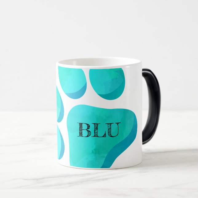 Paw Print Aqua PET NAME Modern Fun  Magic Mug (Front Right)