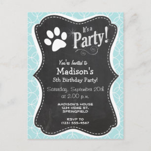 Paw Print; Baby Blue Circles Invitation Postcard