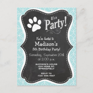 Paw Print; Baby Blue Circles Invitation Postcard