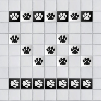 Paw Print black on white Tile