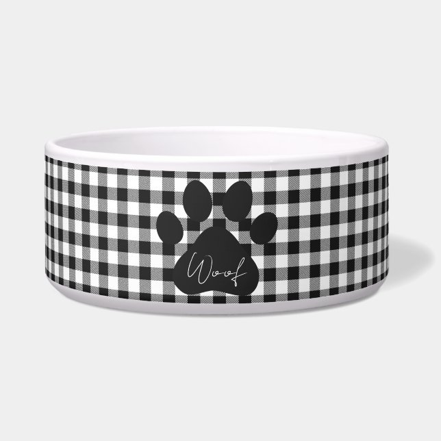 Paw Print Black White WOOF Buffalo Plaid Classic (Front)