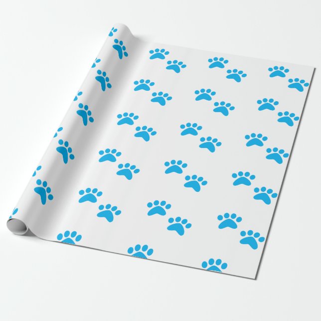 Paw Print (Blue) Wrapping Paper (Unrolled)