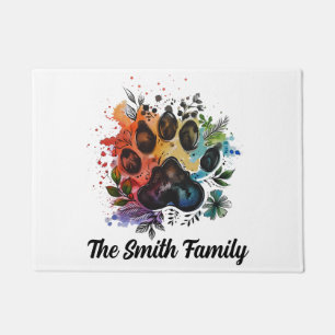 Paw Print Boho Watercolor Doormat