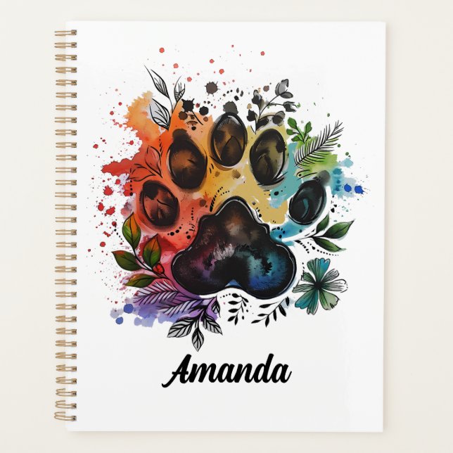 Paw Print Boho Watercolor Planner (Front)