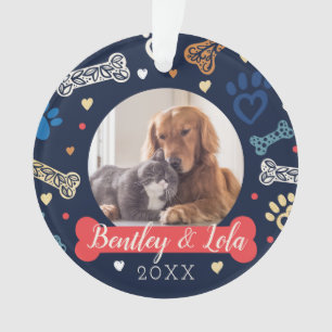 Paw Print & Bones Pattern Animal Pet Photo Ornament