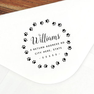 Paw print border cute return address rubber stamp