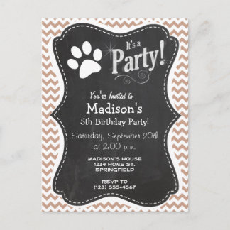 Paw Print; Brown Chevron Invitation Postcard