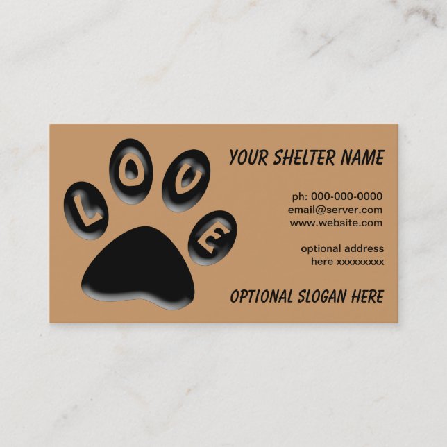 Paw Print business card, for shelters, rescue, vet Card (Front)