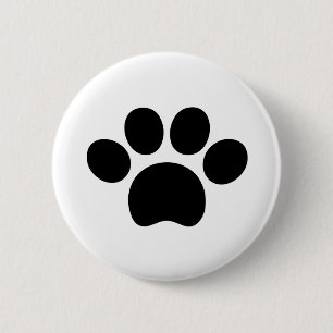 Paw print cat dog cute black and white 6 cm round badge