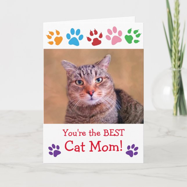 Paw Print Cat Mum Photo Birthday Card (Front)